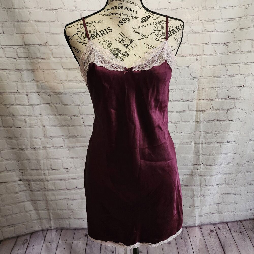 Victoria's Secret Burgundy Chemise with Lace Trim
